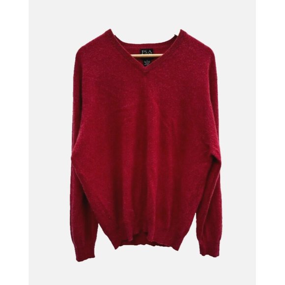 Jos A Bank Mens Size L 100% Cashmere V-Neck Sweater Classic Fit Solid Red - Picture 1 of 8